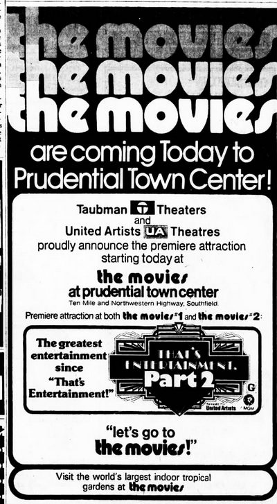 Movies at Prudential Town Center - June 1976 Grand Opening Ad